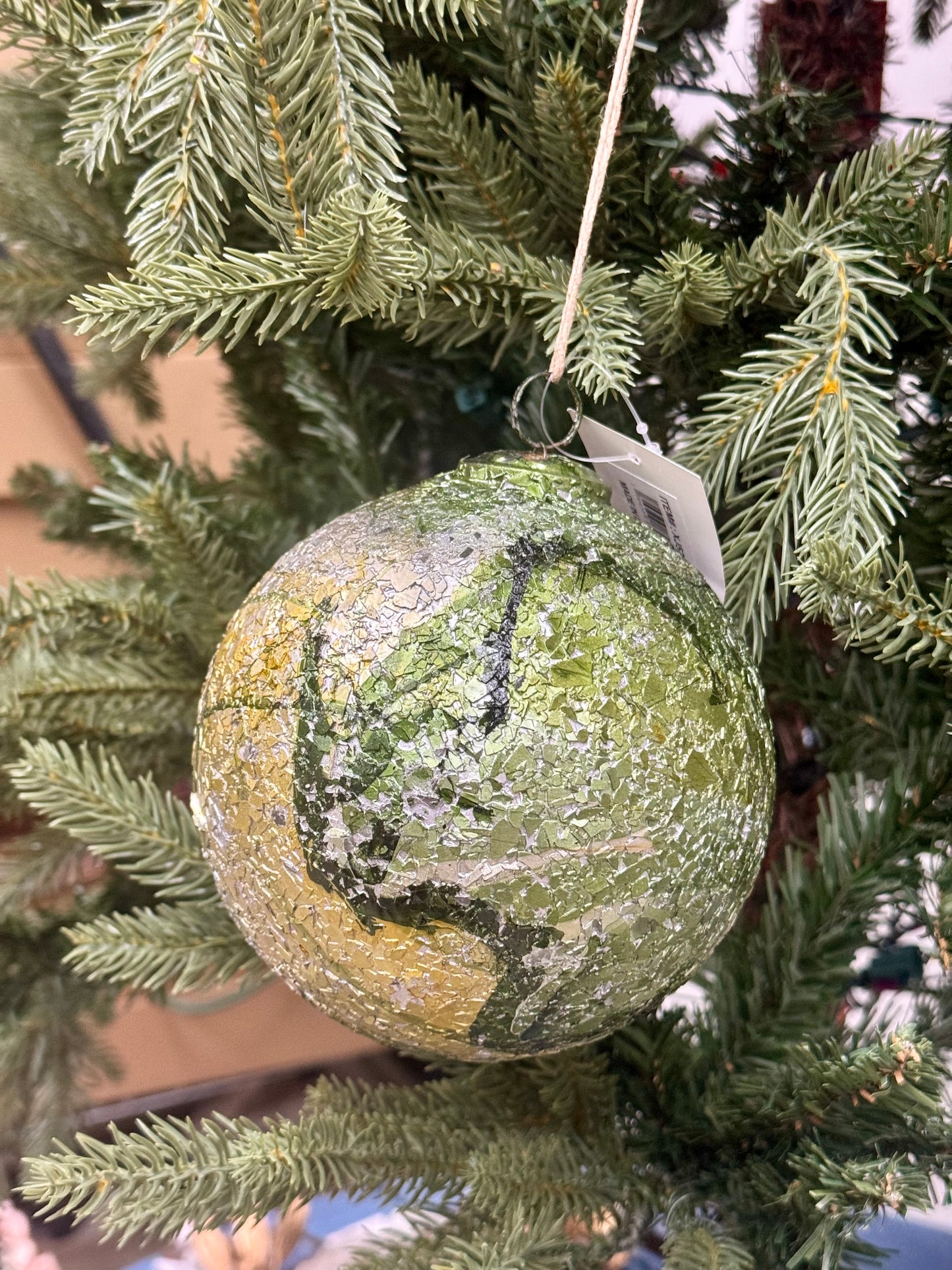 5 Inch Camouflage Green Marble Glitter Glass Ornament Ball