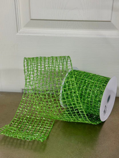 4.25 Inch By 10 Yard Fresh Green Tinsel Mesh Ribbon