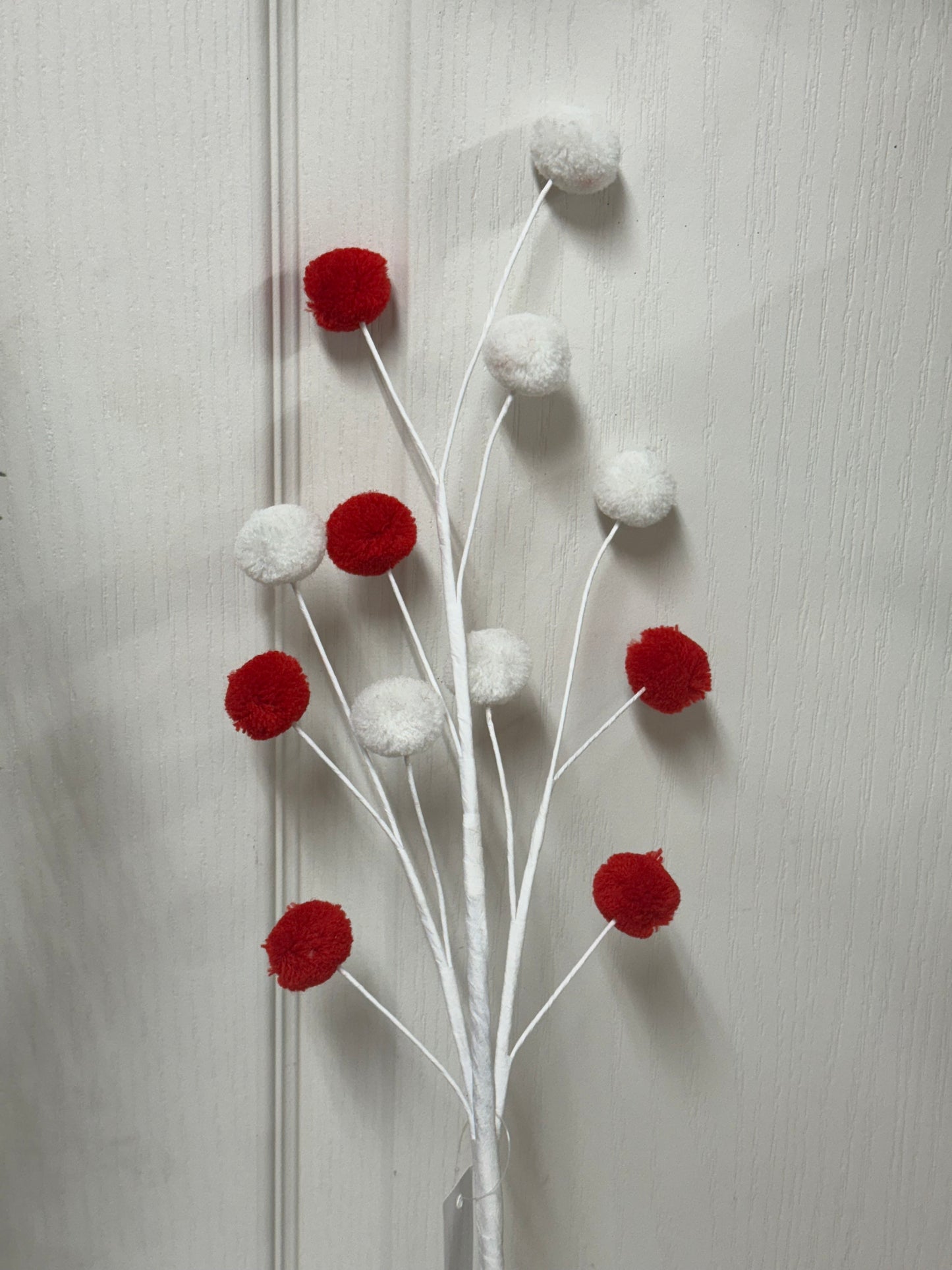 23 Inch Red And White Pom Pom Spray