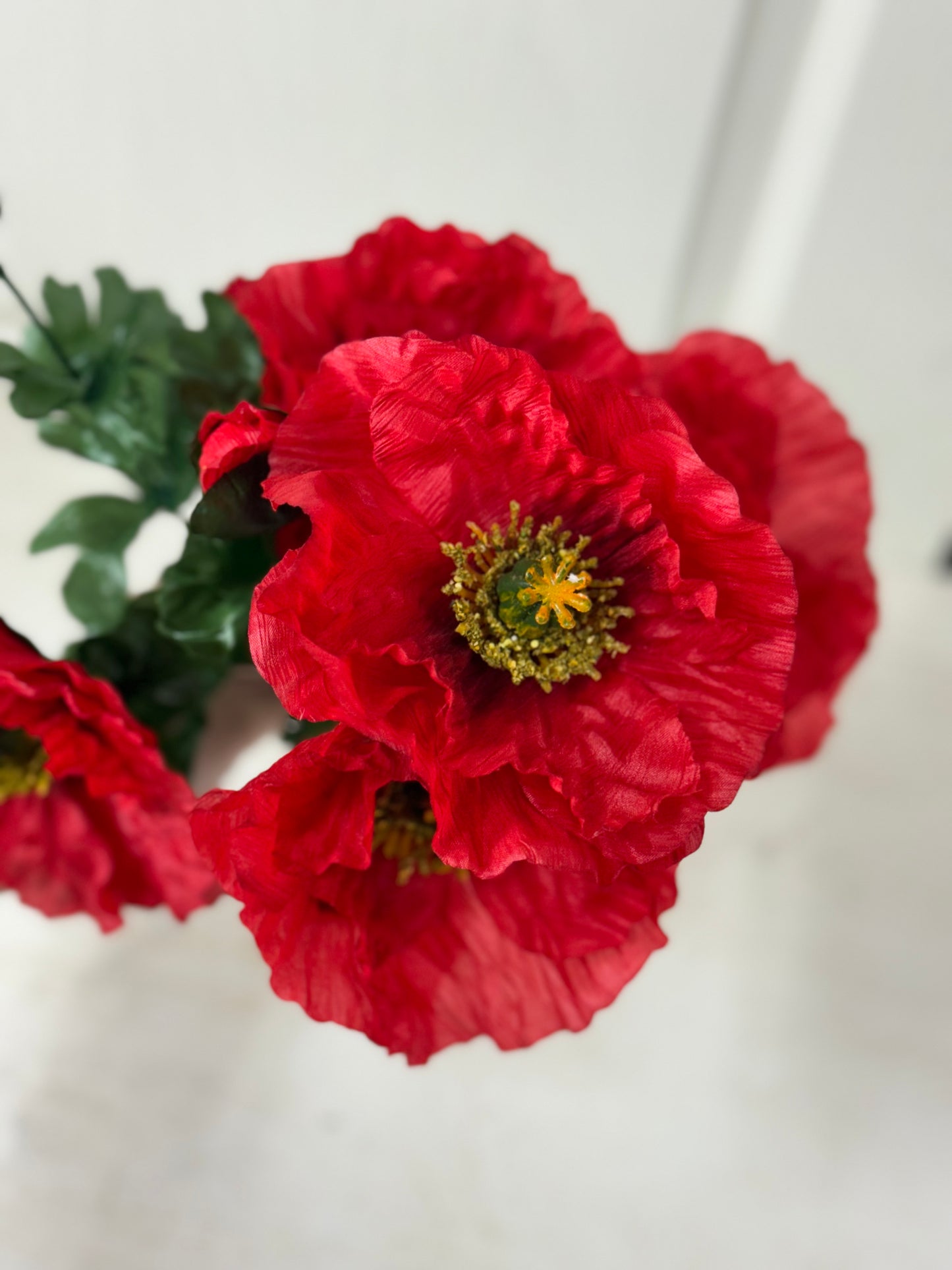 17 Inch Red Poppy Floral Bush