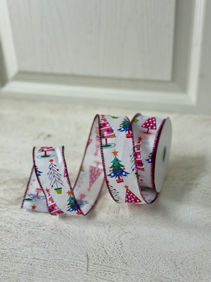 1.5 Inch By 10 Yard Pastel Christmas Trees Ribbon