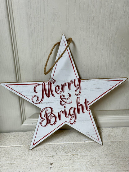 12 Inch Merry And Bright Star Wood Sign