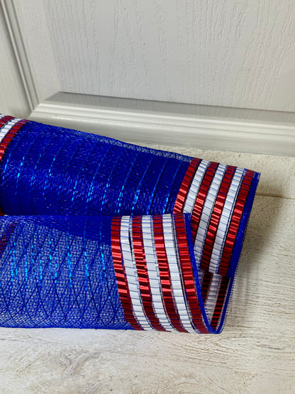 10 Inch By 10 Yard Red White And Blue Foil Matte Extra Large Border Mesh