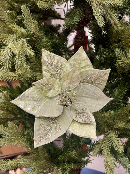 9 Inch Sage Green Poinsettia With Clip