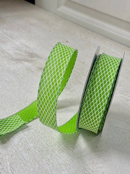 7/8 Inch By 10 Yard Fresh Green And White Mini Harlequin Ribbon