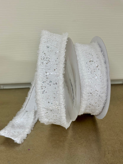 1.5 Inch By 10 Yard White Large Glitter Drift Ribbon
