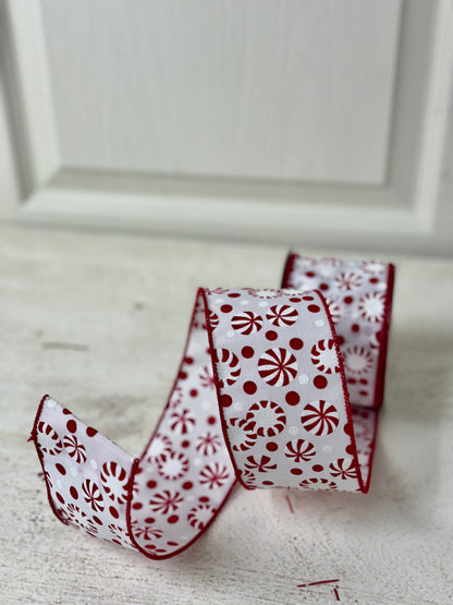 2.5 Inch By 10 Yard Red And White Peppermint Ribbon