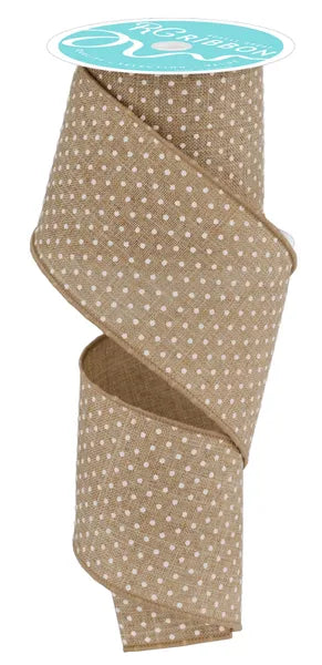 2.5 Inch By 10 Yard Natural And White Raised Swiss Dots On Royal Ribbon