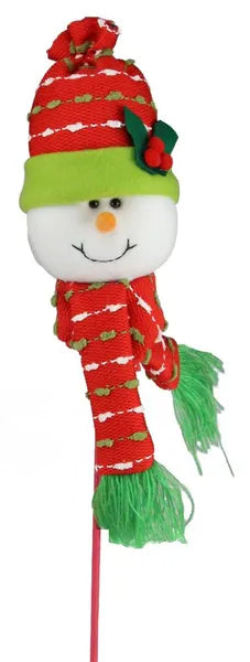 25 Inch Red Lime Green And White Snowman Head Pick