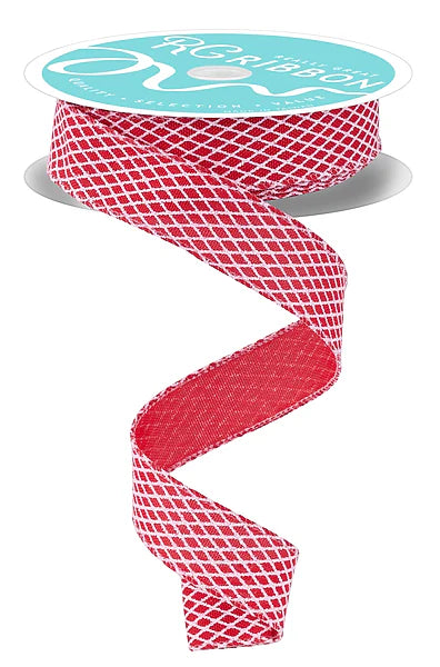 7/8 Inch By 10 Yard Red And White Mini Harlequin Ribbon
