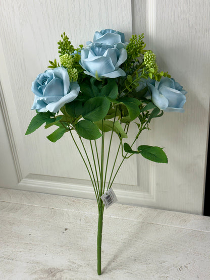 19 Inch Blue Rose Berry Floral Bush