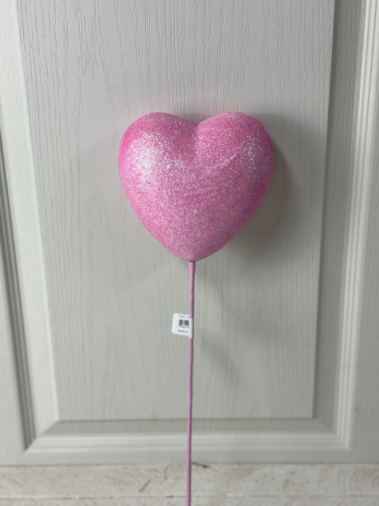 20 Inch Pink Glittered Heart Pick