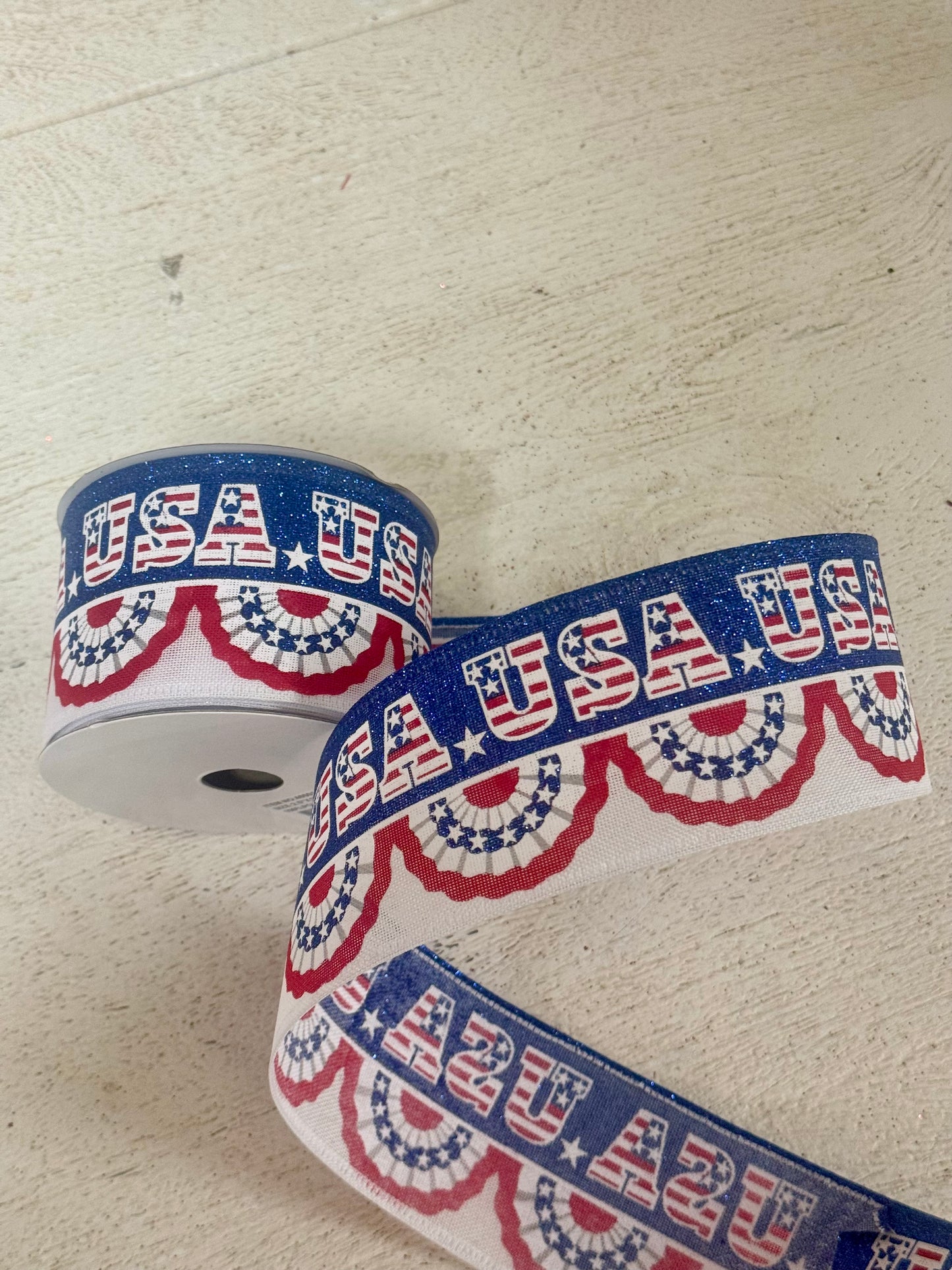 2.5 Inch By 10 Yard USA Pleated Flag Ribbon