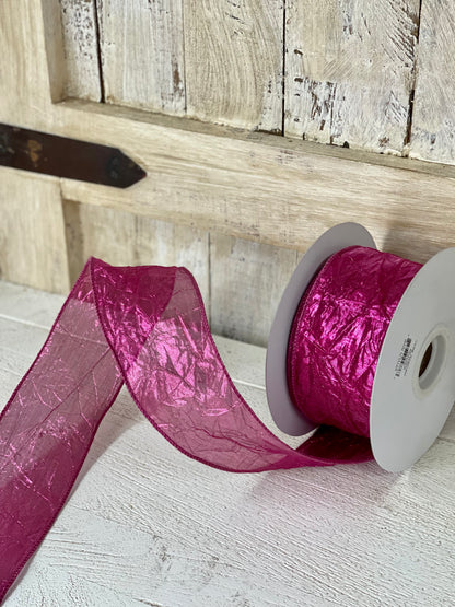 2.5 Inch By 25 Yard Fuchsia Crushed Metallic Ribbon