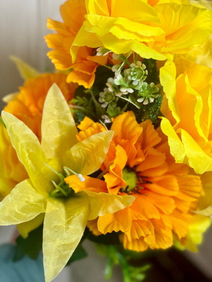 24 Inch Rose Lily Zinnia Yellow And Orange Mixed Floral Bush