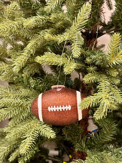 4.5 Inch Brown And White Glitter Football Ornament