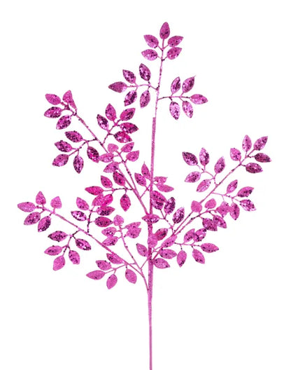 28 Inch Fuchsia Glitter Leaf Spray