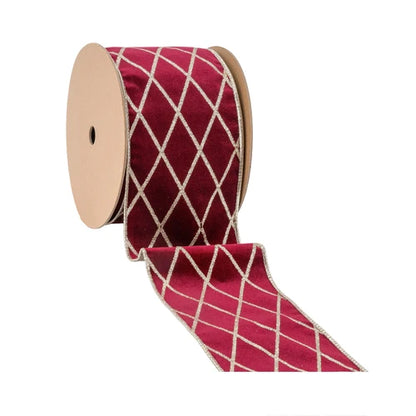 4 Inch By 10 Yard Burgundy With Glittered Diamond Velvet Ribbon