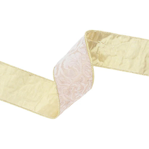 2.5 Inch By 10 Yard Ivory Floral With Gold Backing Ribbon