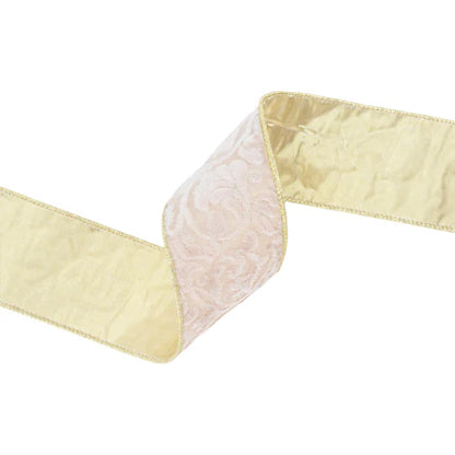 2.5 Inch By 10 Yard Ivory Floral With Gold Backing Ribbon