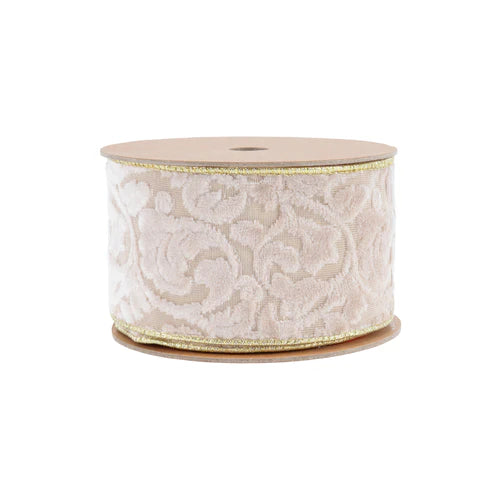 2.5 Inch By 10 Yard Ivory Floral With Gold Backing Ribbon