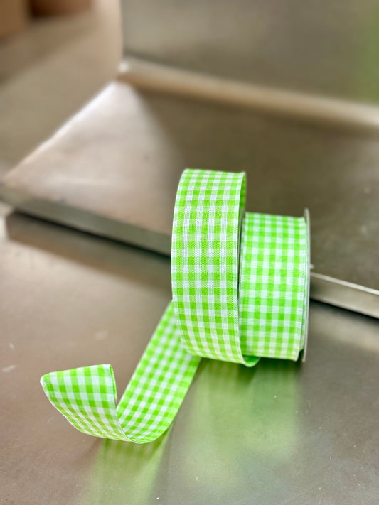 1.5 Inch By 10 Yard Lime Green And White Gingham Ribbon