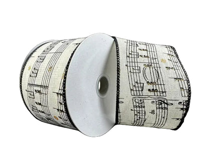 2.5 Inch By 10 Yard Ivory Linen Musical Sheet Ribbon