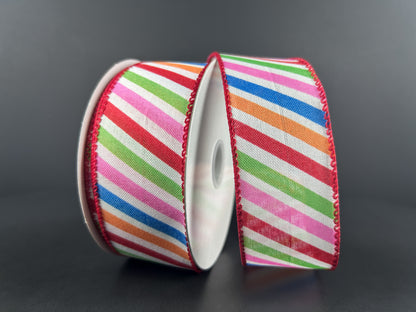 1.5 Inch By 10 Yard Mulitcolor Diagonal Striped Ribbon