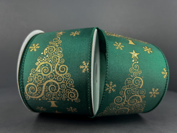 2.5 Inch By 10 Yard Hunter Green And Gold Christmas Tree Ribbon