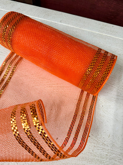 10 Inch By 10 Yard Orange With Orange Foil Mesh