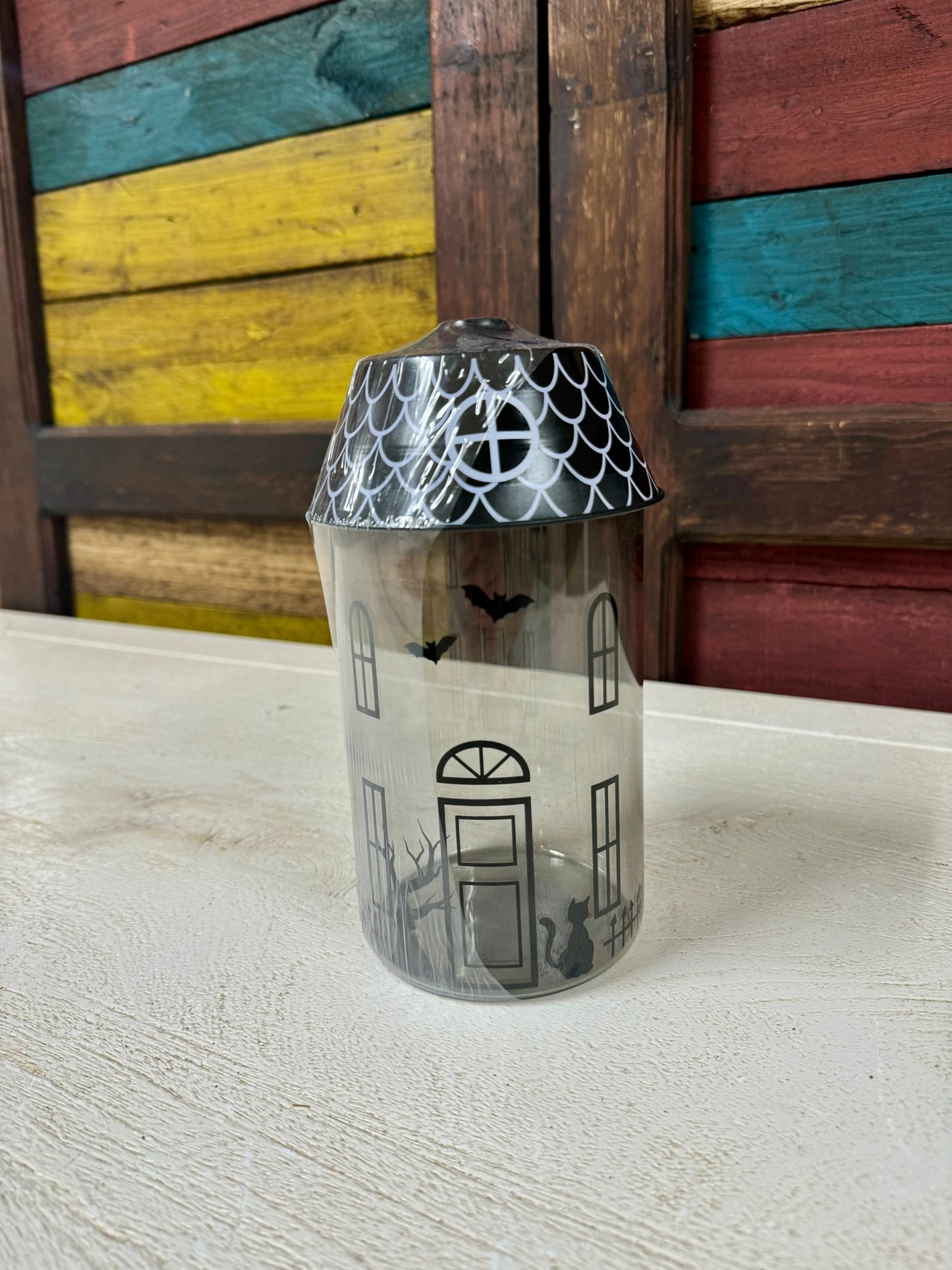 Haunted House Halloween Glass Jar