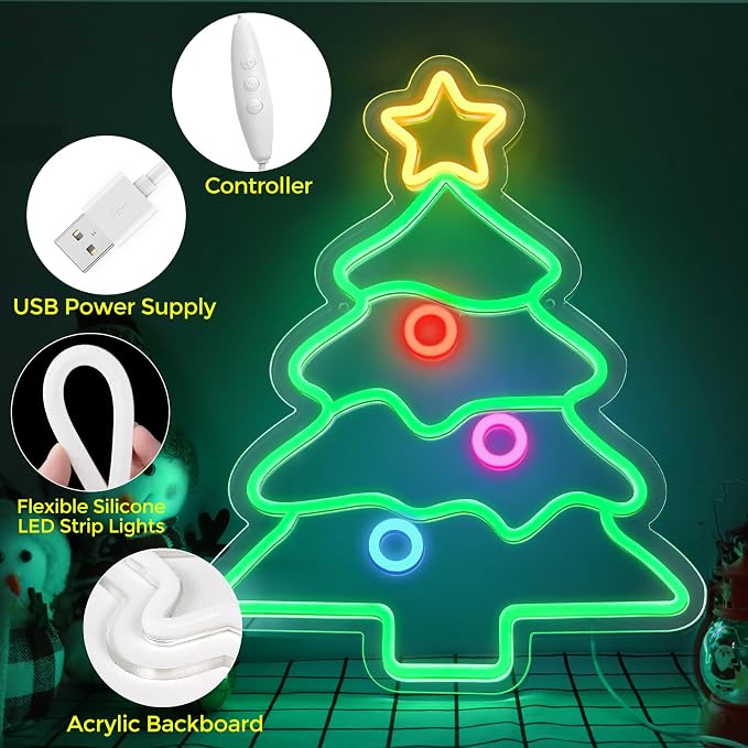 14.95 Inch USB Electric Neon Lighted Tree Wall Decor