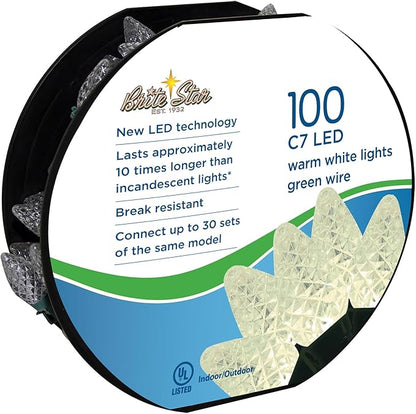 100 Count C7 LED Warm White Lights Open Box