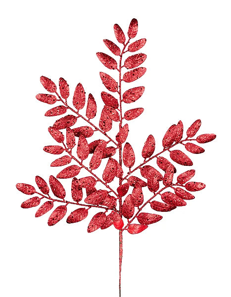 21 Inch Red Glitter Honey Locust Spray