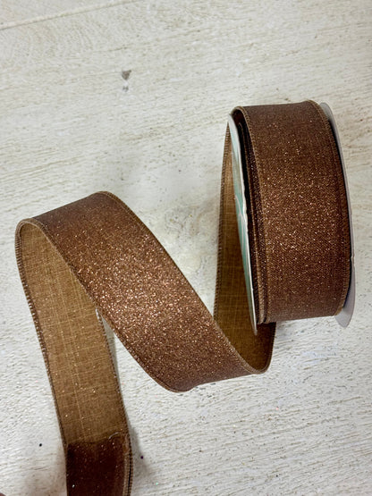 1.5 Inch By 10 Yard Brown Fine Glitter Ribbon