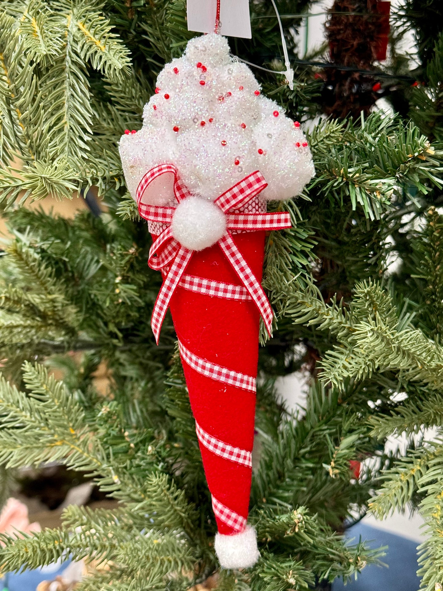 Red And White Cupcake Or Ice Cream Cone Ornament