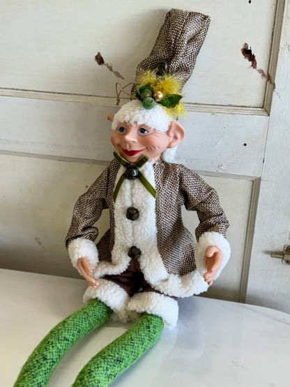 36.5 Inch Brown And Cream Poseable Whimsical Elf