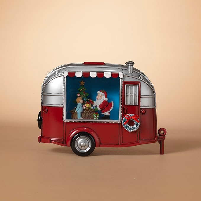 9.25 Inch Lighted Musical Spinning Water Globe Camper With Holiday Figures