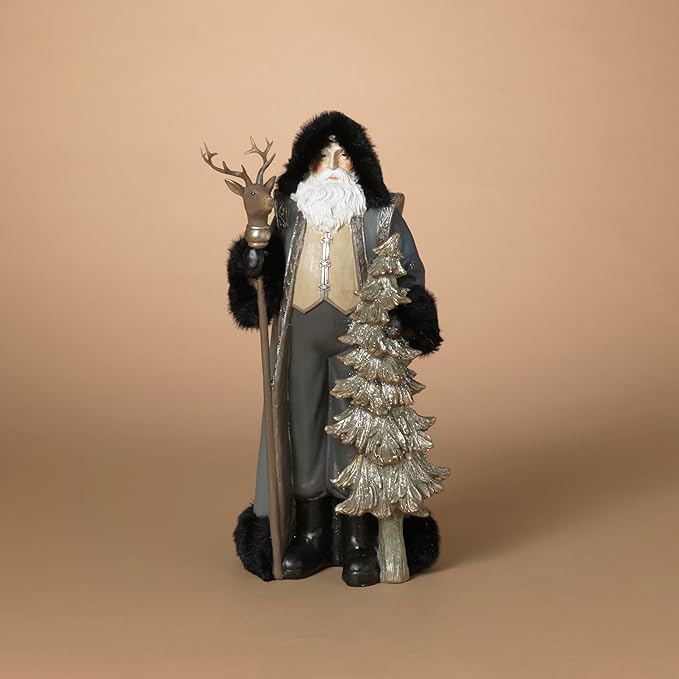 19.7 Inch Resin Santa With Reindeer Staff