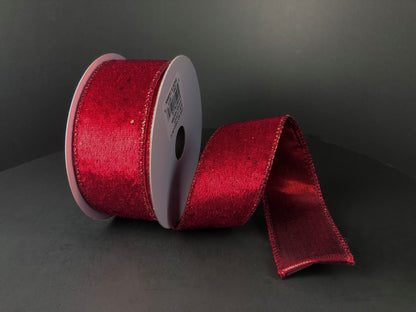 1.5 Inch By 10 Yard Red Velvet With Glitter Details And Satin Backing Ribbon
