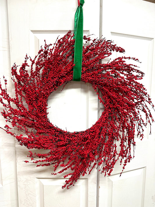 26 Inch Red Berry Twig Wreath