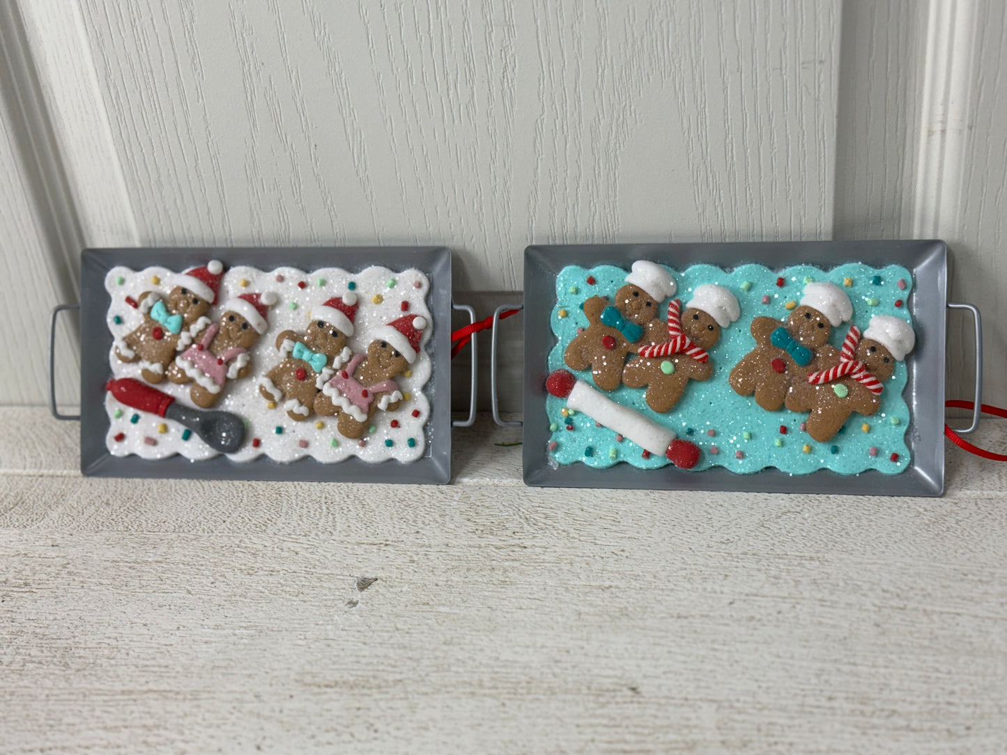 7.5 Inch Clay Dough Holiday Cookies On Metal Pan Ornament Two Styles