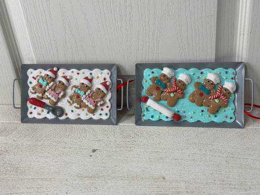 7.5 Inch Clay Dough Holiday Cookies On Metal Pan Ornament Two Styles