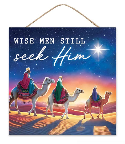 10 Inch Navy White And Orange Wise Men Seek Him Nativity Wood Sign