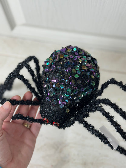 16.5 Inch Black And Iridescent Sequin Beaded Spider