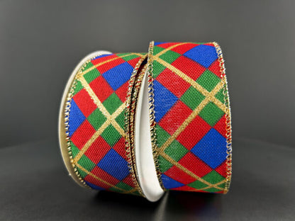 1.5 Inch By 10 Yard Gold Red Green And Blue Georgina Plaid Ribbon