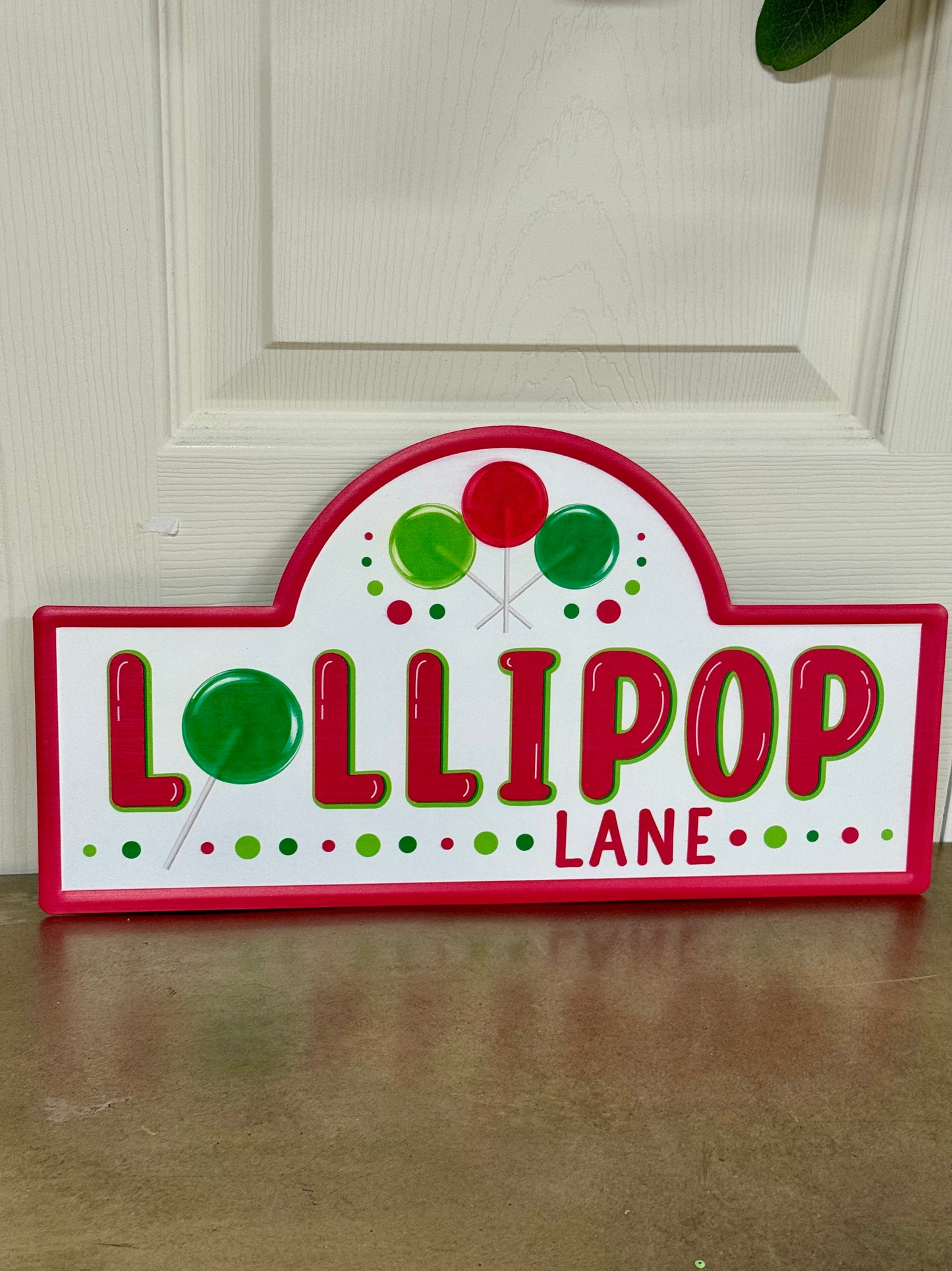 15 Inch Red Emerald Lime Lollipop Lane Street Metal Sign