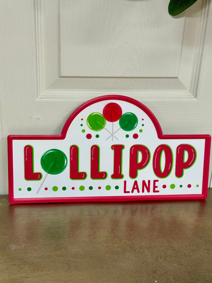 15 Inch Red Emerald Lime Lollipop Lane Street Metal Sign