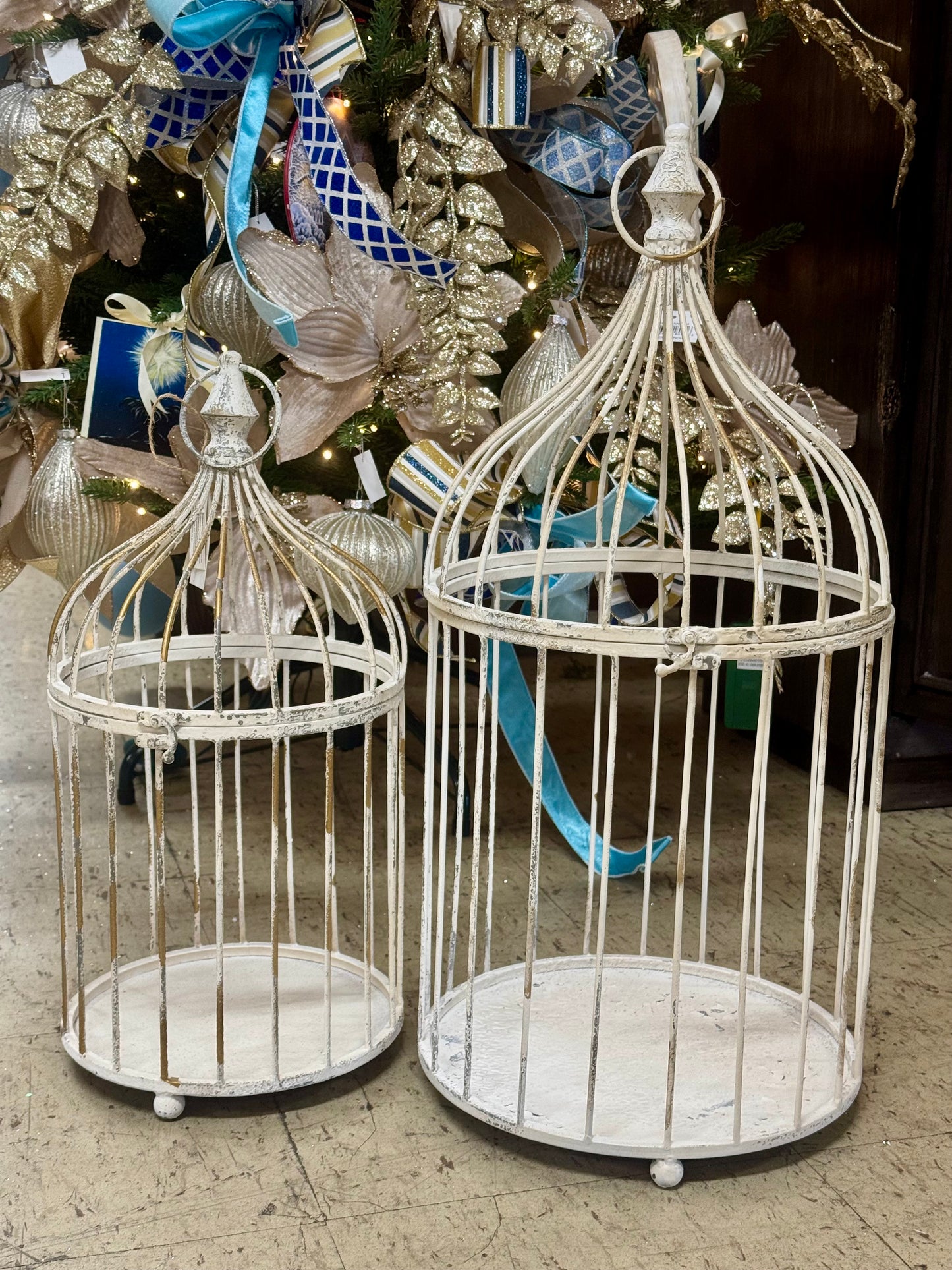 White Rustic Iron Bird Cage Two Sizes