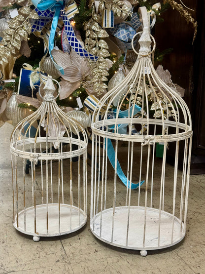 White Rustic Iron Bird Cage Two Sizes